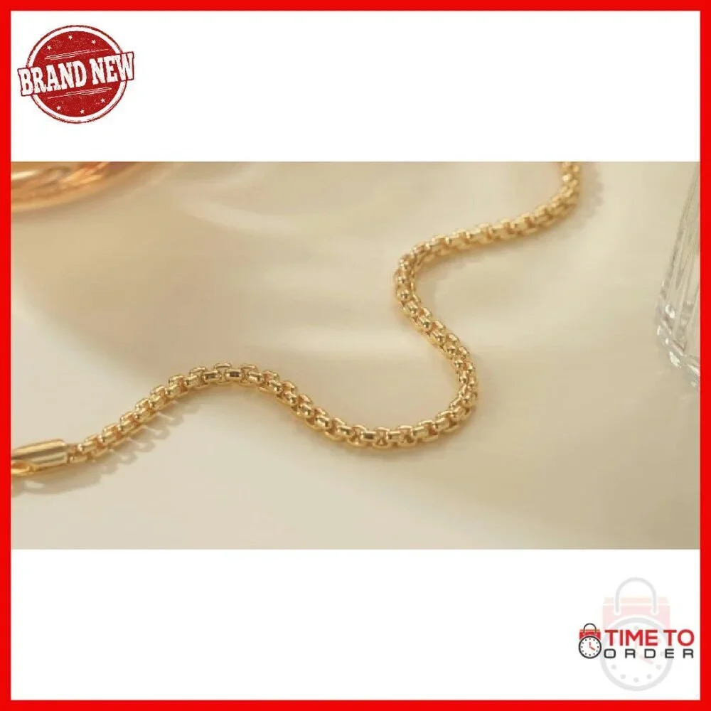 14K Gold Box Chain Bracelet 8 Inches Hypoallergenic Lobster Clasp